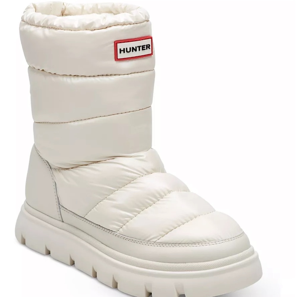 Hunter Cream Quilted Puffer Ankle Boots